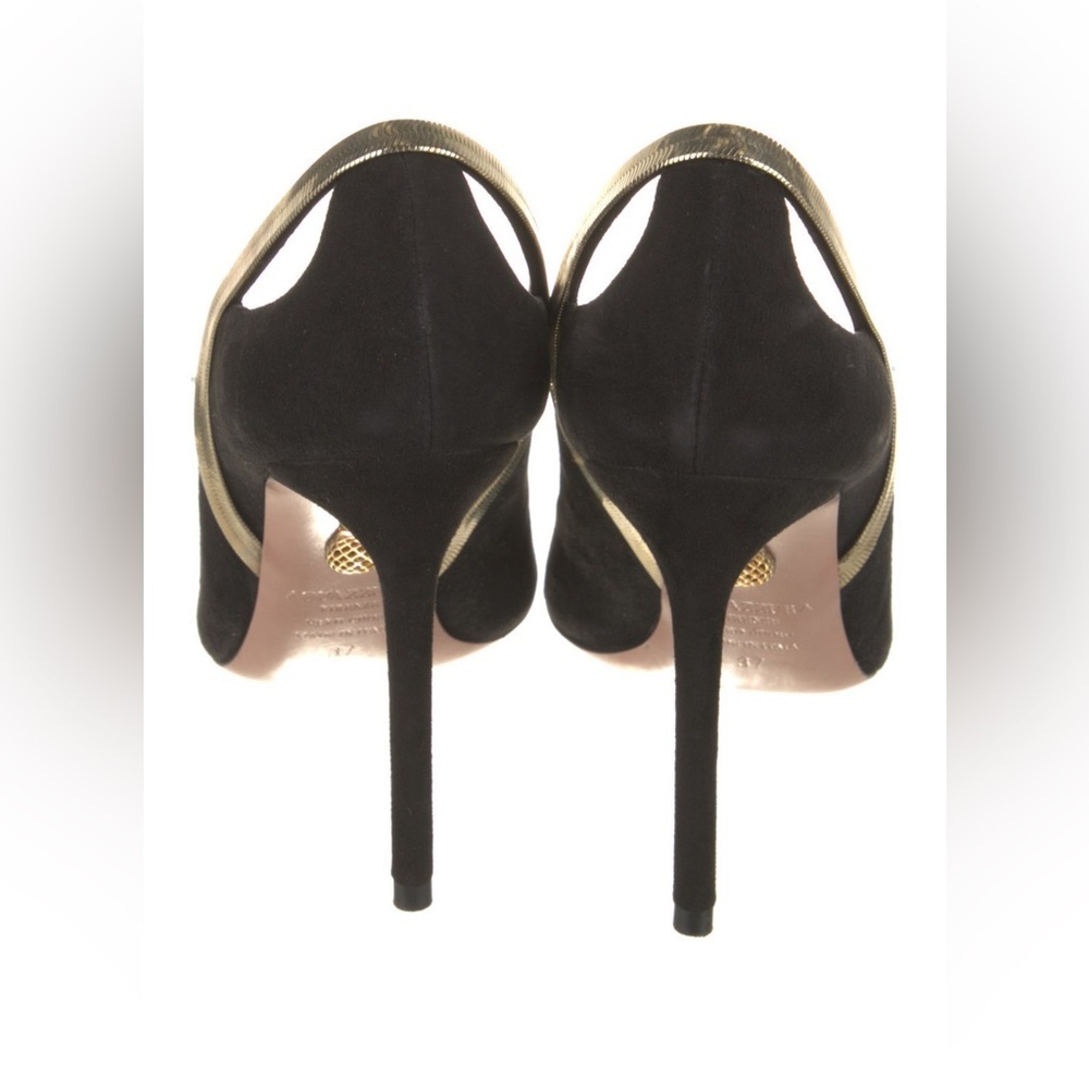 Aquazzura Soiree Pump 105 Black Suede Gold Chain Heels Size 37 - Picture 4 of 6
